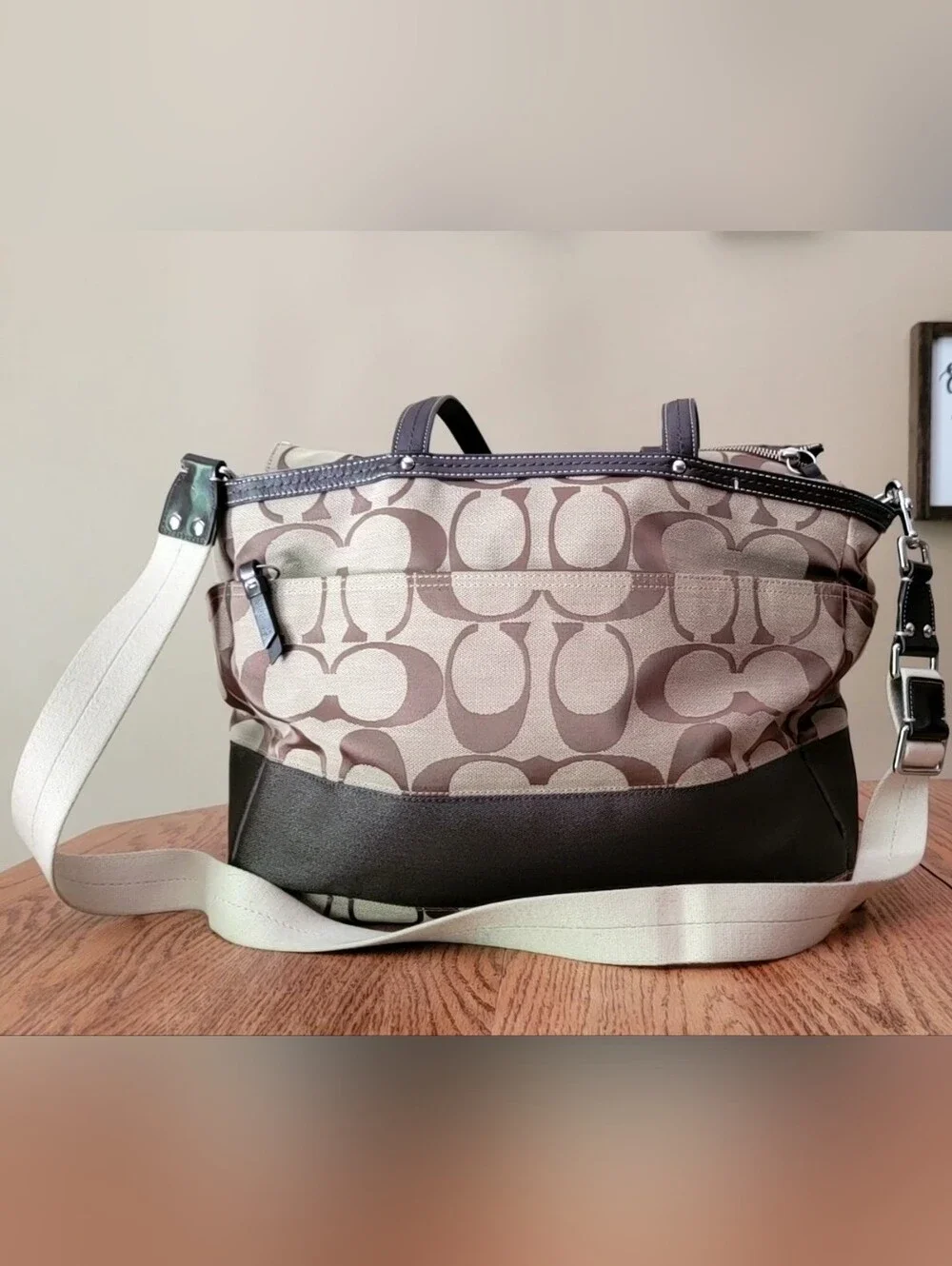 Coach Signature Diaper Or Tote Bag in Khaki and Dark Brown Y2K